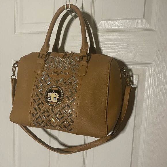 Betty Boop Tan Satchel with Quilted stones Detail and Gold tone Hardwares - Picture 1 of 16
